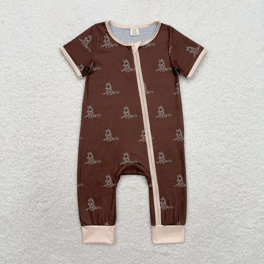 SR1898 Bamboo Duck Brown Zip Short Sleeve Jumpsuit