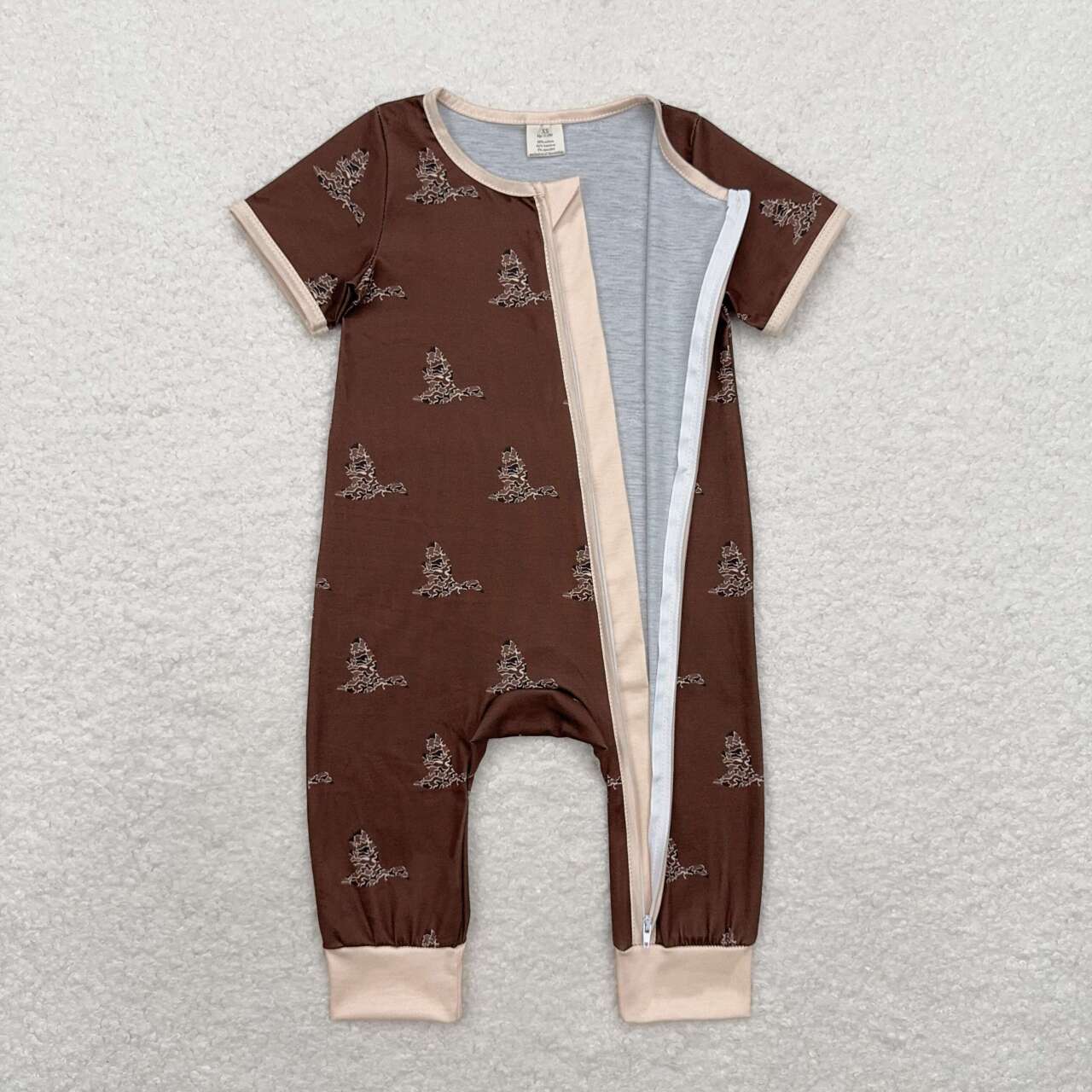 SR1898 Bamboo Duck Brown Zip Short Sleeve Jumpsuit