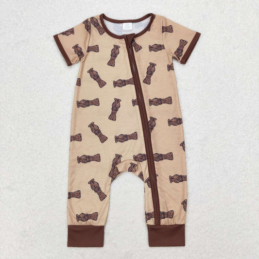 SR1900 Bamboo Camo Bottle Brown Zip Short Sleeve Jumpsuit