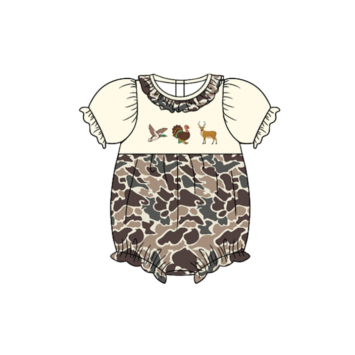 presale SR1903 Duck Turkey Deer Camo Lace Beige Short Sleeve Jumpsuit
