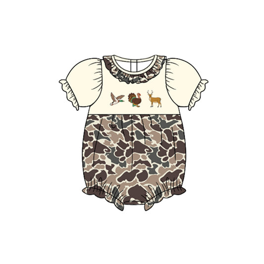 presale SR1903 Duck Turkey Deer Camo Lace Beige Short Sleeve Jumpsuit