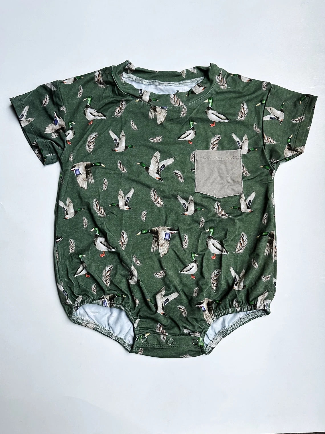 presale SR1907 Duck Pocket Green Short Sleeve Jumpsuit