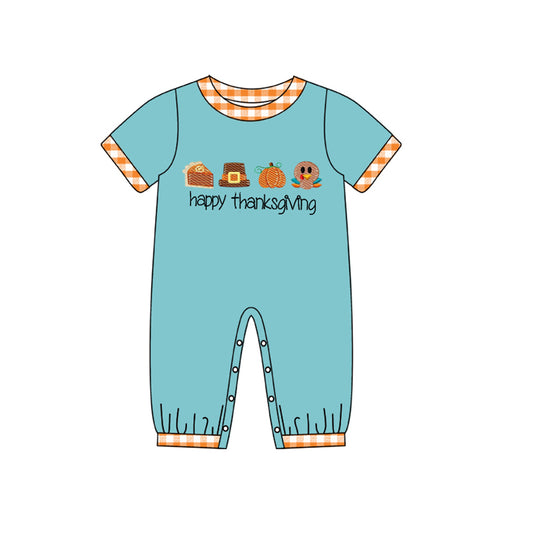 presale SR1923 Turkey Pumpkin Orange Plaid Teal Short Sleeve Bodysuit