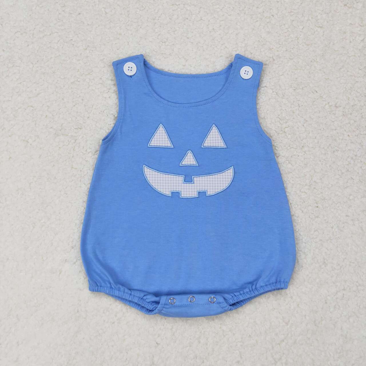 LR1172 Halloween Blue Plaid Doll Collar Long Sleeve Smiley Face Vest Bodysuit Set