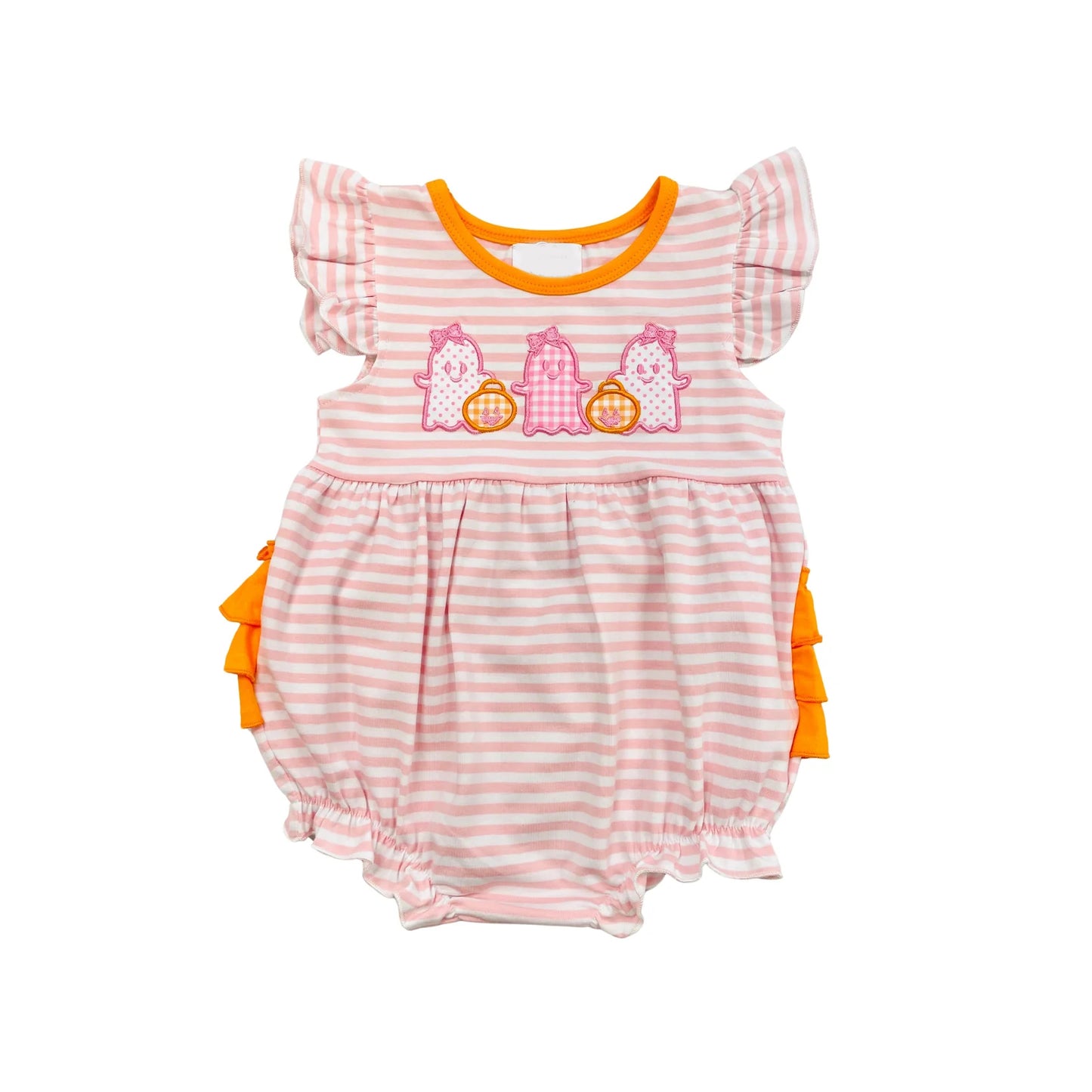 presale SR1928 Ghost Pumpkin Pink Striped Orange Lace Vest Bodysuit