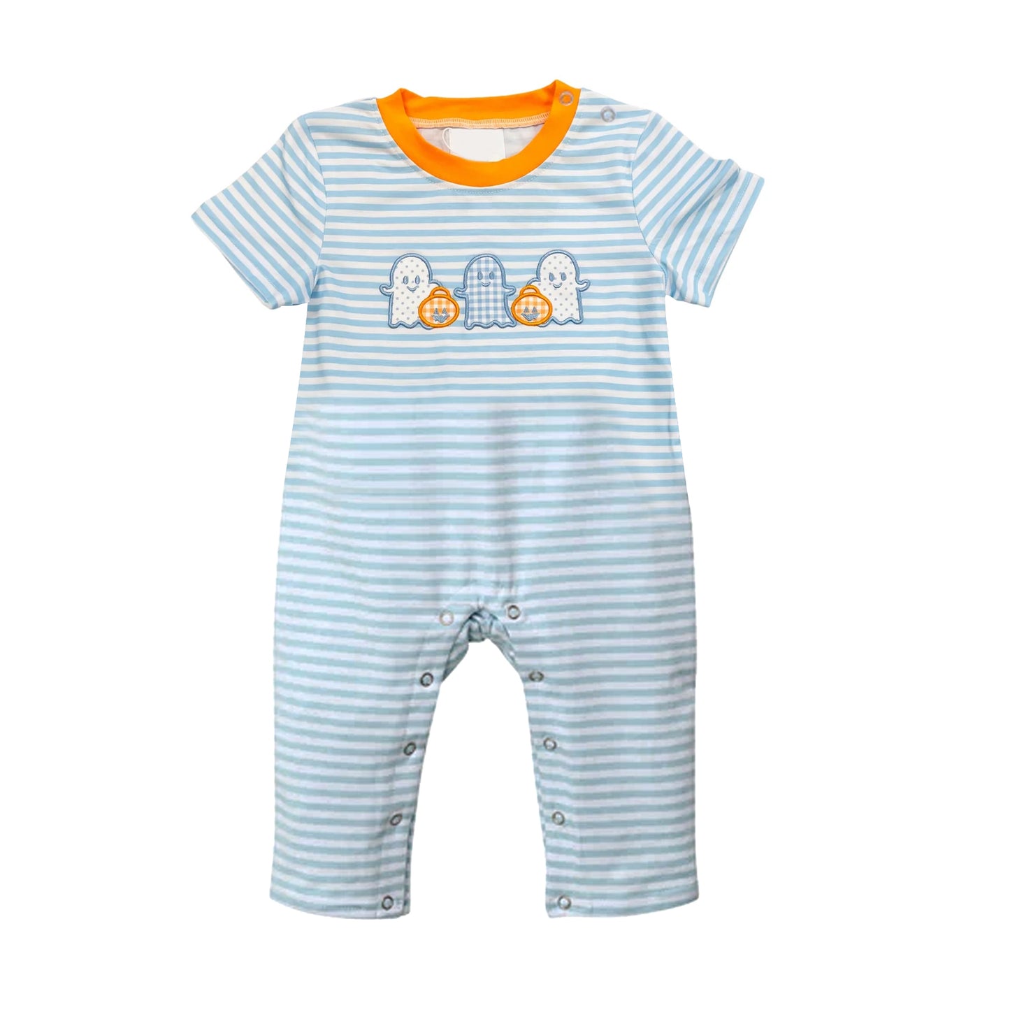 presale SR1929 Ghost Pumpkin Blue Striped Short Sleeve Bodysuit