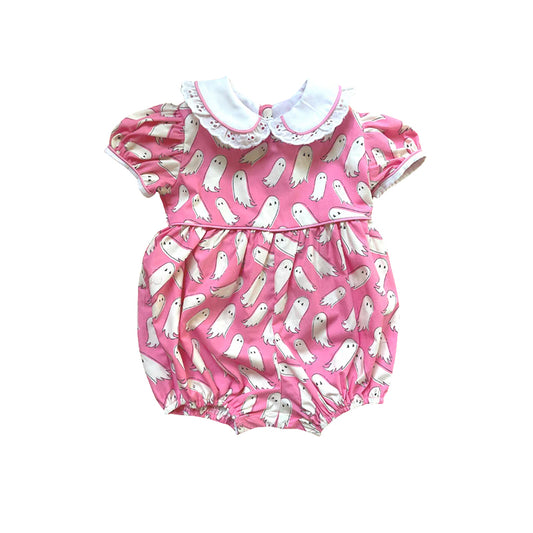 presale SR1930 Ghost Lace Baby Collar Pink Short Sleeve Bodysuit