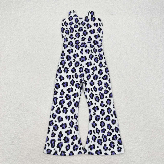 SR1932 Purple leopard print white suspender bodysuit