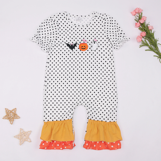 presale SR1934 Bat Pumpkin Ghost Black Polka Dot Short Sleeve Bodysuit