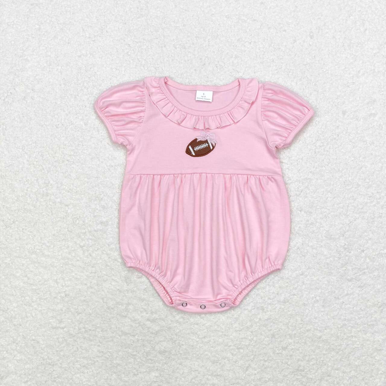 SR1945  Pink Bow Rugby Lace Short Sleeve Bodysuit