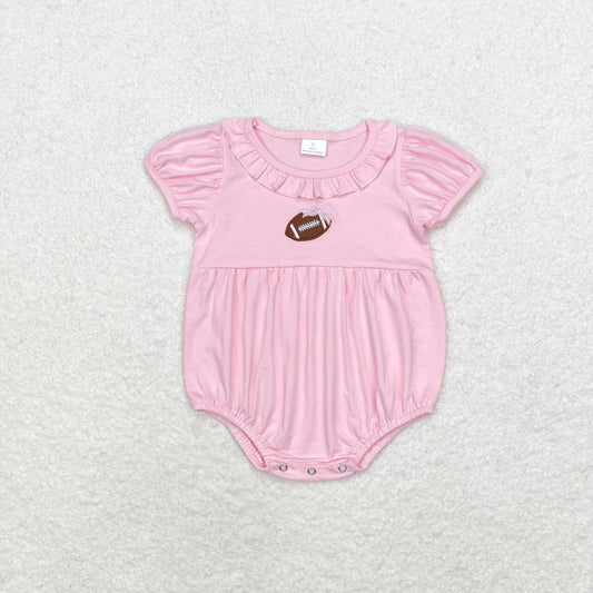 SR1945  Pink Bow Rugby Lace Short Sleeve Bodysuit