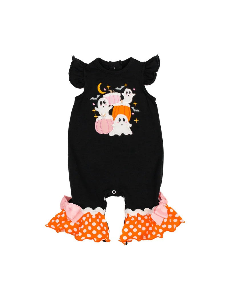 presale SR1951  Pumpkin Ghost Polka Dot Orange Lace Black Fly Sleeve Bodysuit 2014 7.19