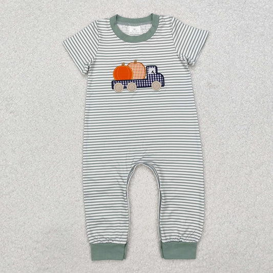 SR1958 Pumpkin Truck Stripe Short Sleeve Bodysuit 2024