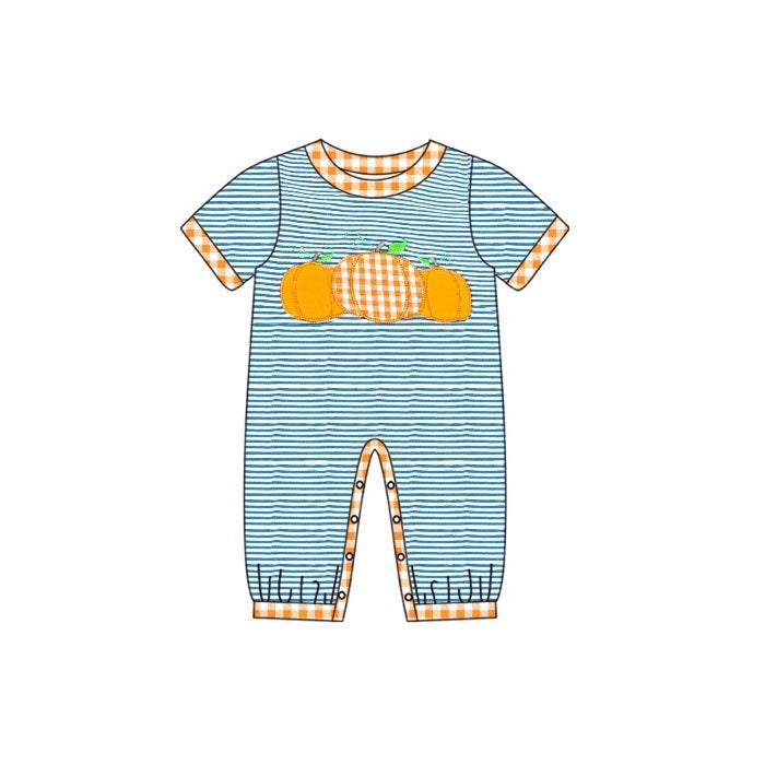 presale SR1960 Pumpkin Pattern Blue Striped Short Sleeve Bodysuit 2024 7.29