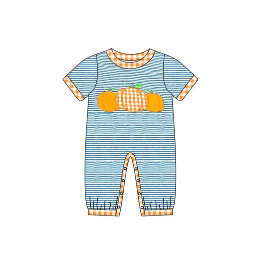 presale SR1960 Pumpkin Pattern Blue Striped Short Sleeve Bodysuit 2024 7.29