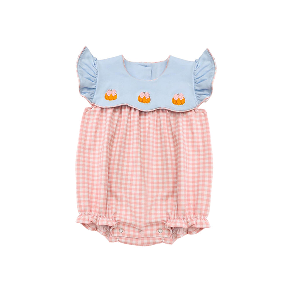 SR1962  Pink Plaid Pumpkin Short Sleeve Bodysuit