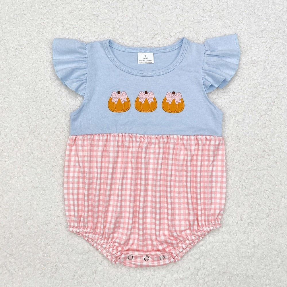 SR1962  Pink Plaid Pumpkin Short Sleeve Bodysuit