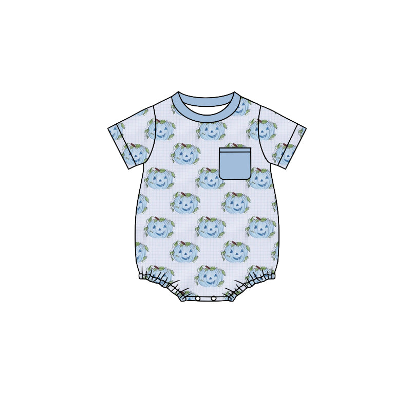 presale SR1963  Blue Pumpkin Button Blue Short Sleeve Bodysuit 2024 7.30