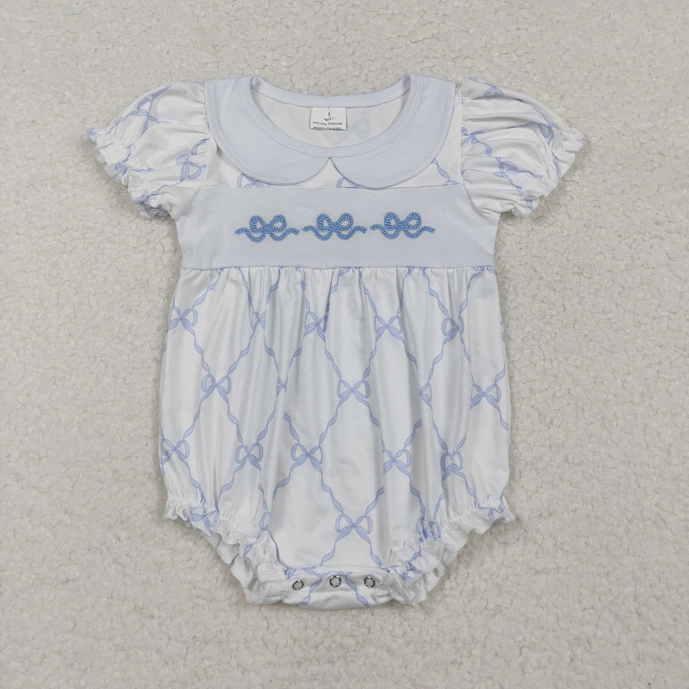 SR1969  Blue Bow Pattern Short Sleeve Bodysuit