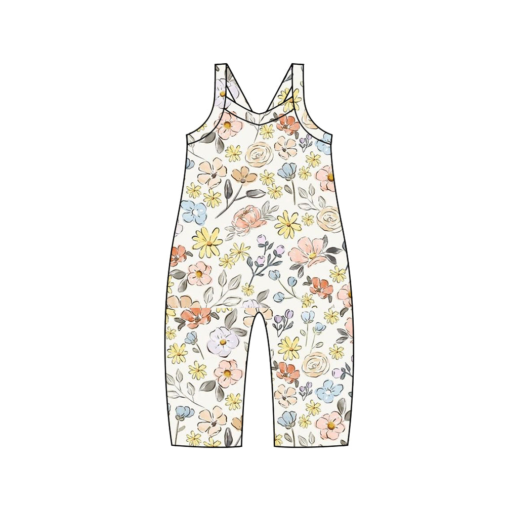 presale SR1981 Baby Girls Yellow Flowers Straps Jumpsuits 2024 9.13