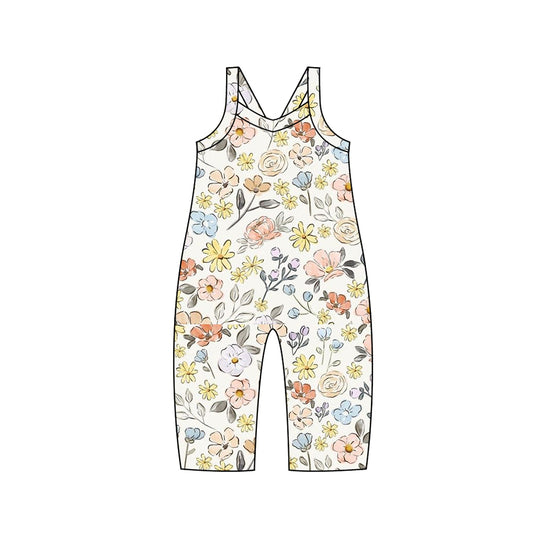 presale SR1981 Baby Girls Yellow Flowers Straps Jumpsuits 2024 9.13