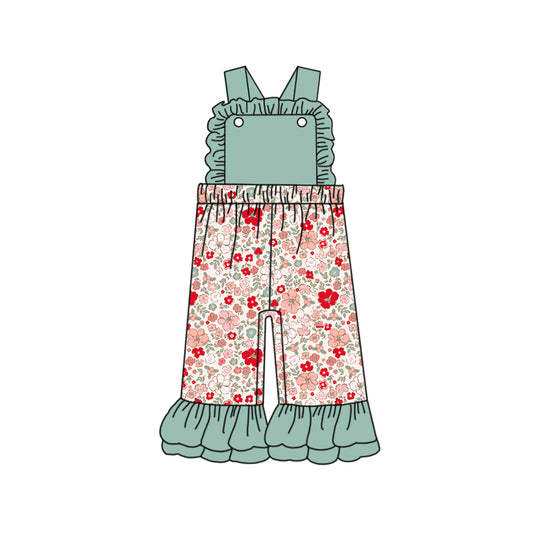 presale SR2010  Baby Girls Green Small Flowers Straps Jumpsuits 2024 9.19