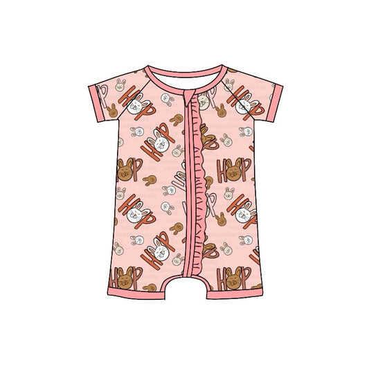 presale SR2015 Bunny Hop Pink Lace Zipper Short Sleeve Bodysuit 2024 9.27