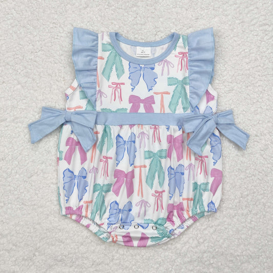 SR2027 Bow Pattern Blue Lace Bow Vest Bodysuit
