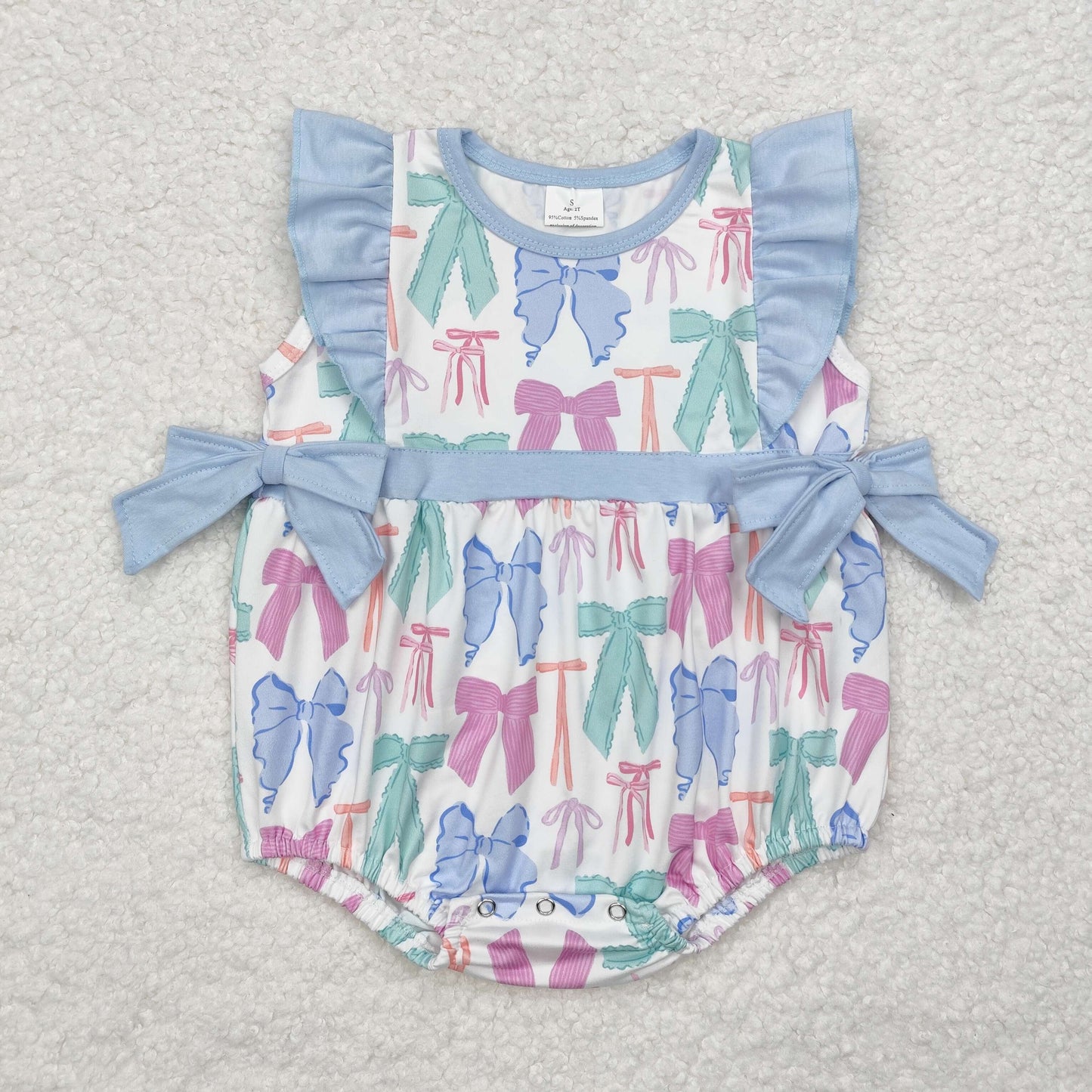 SR2027 Bow Pattern Blue Lace Bow Vest Bodysuit