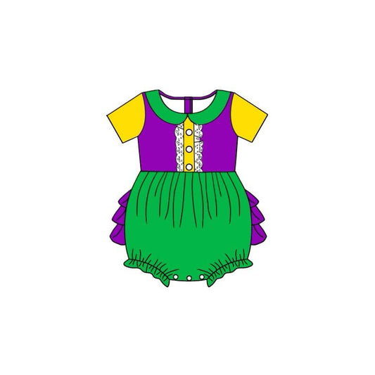 presale SR2035 Mardi Gras Yellow Green Purple Short Sleeve Bodysuit 10.8