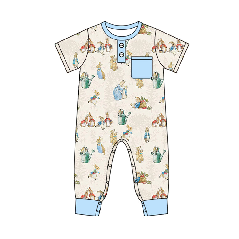 presale SR2043 Easter Bunny Blue Pocket Short Sleeve Onesie  2024 10.9