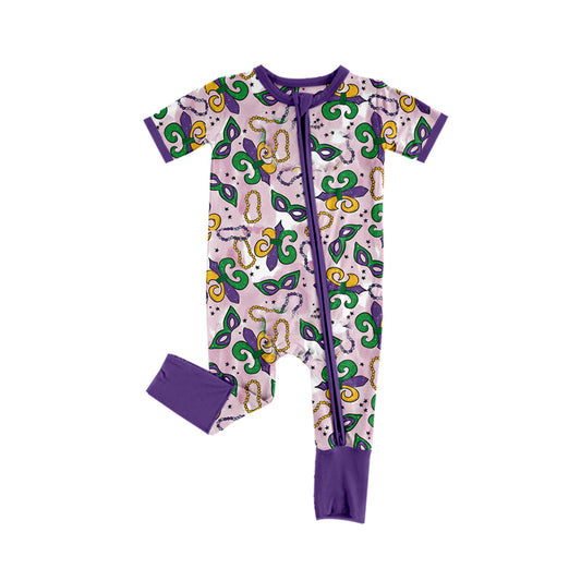 presale SR2052 Mardi Gras Necklace Mask Purple Zipper Short Sleeve Bodysuit 2024 10.11
