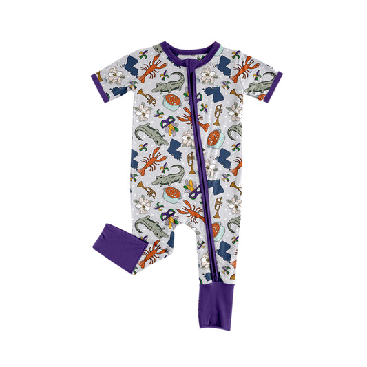 presale SR2053  Mardi Gras Alligator Mask Zip-Up Short Sleeve Bodysuit 2024 10.11