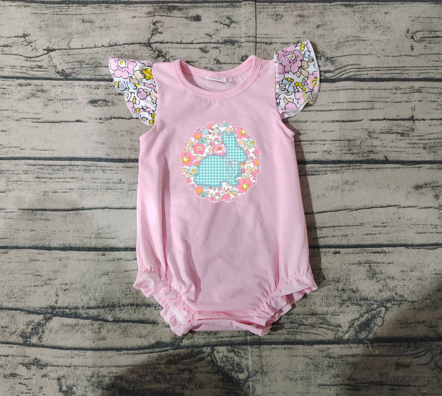 SR2054  Baby Infant Girls Easter Bunny Pink Floral Rompers  D 3.13