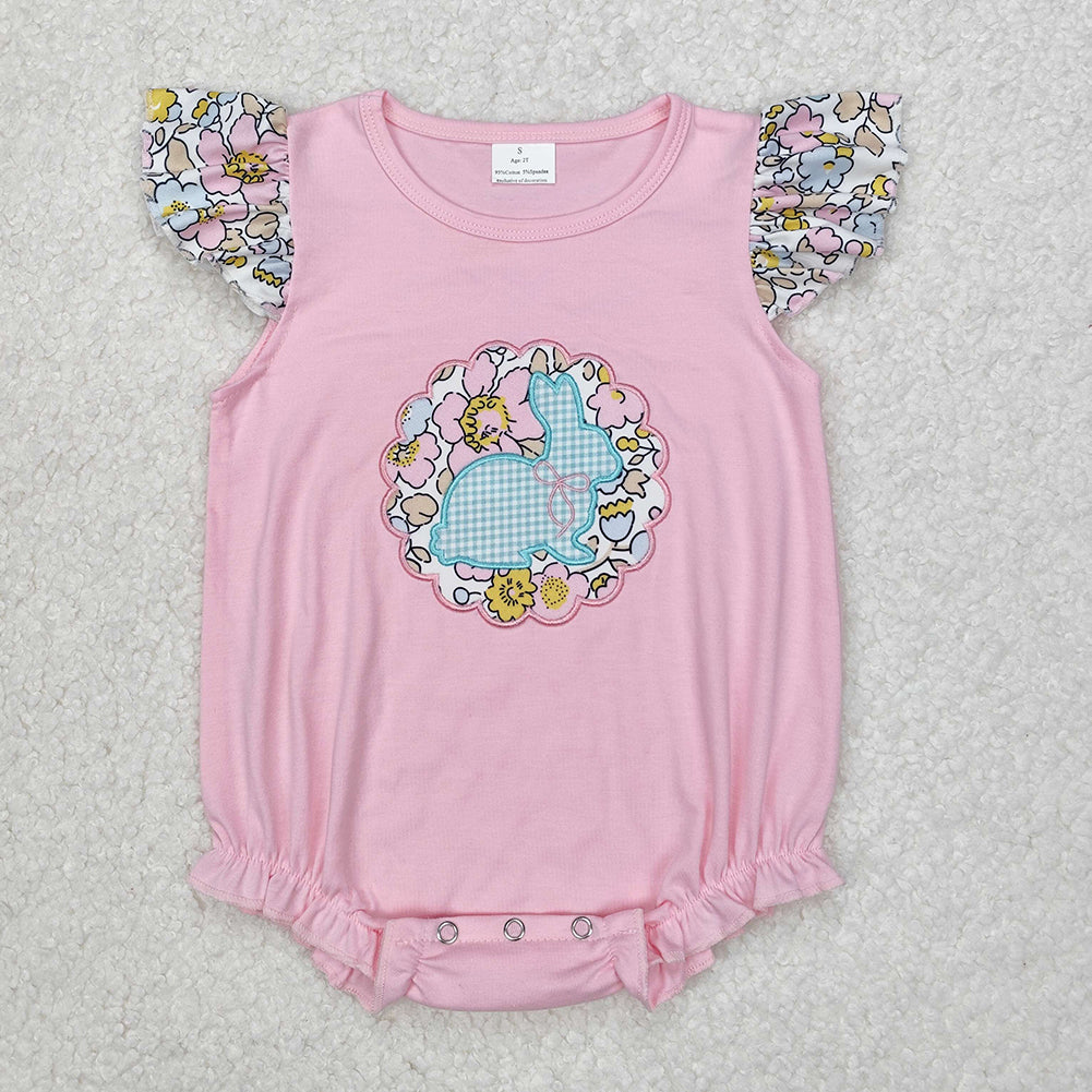 SR2054  Baby Infant Girls Easter Bunny Pink Floral Rompers  D 3.13