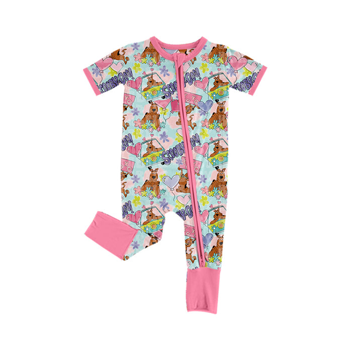 presale SR2057 Valentine's Day Cartoon Dog Love Heart Pink Lace Zipper Short Sleeve Bodysuit  2024 10.14