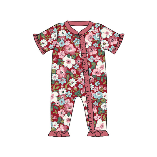 presale SR2067  Flower and leaf red lace zip-up short-sleeved jumpsuit 2024 10.14
