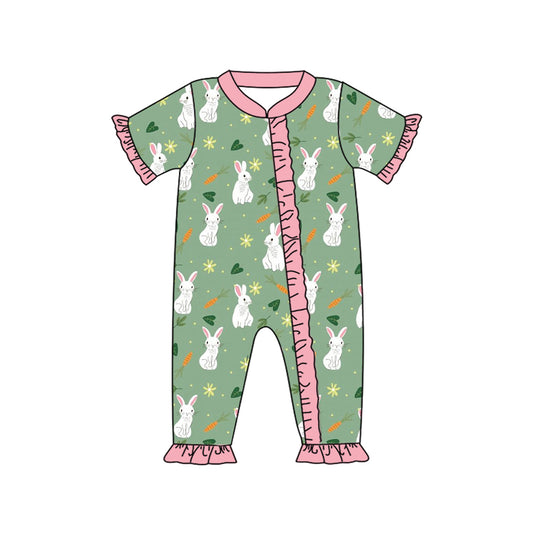 presale SR2070  Easter Bunny Carrot Leaf Pink Lace Green Zipper Short Sleeve Bodysuit  2024 10.14