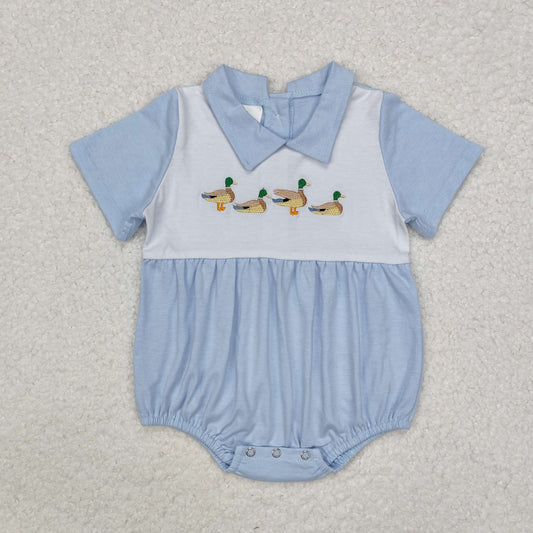 SR2071  Duck blue and white doll collar short-sleeved jumpsuit