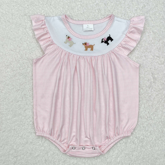 SR2073 Bow Puppy Pink Plaid Vest Bodysuit