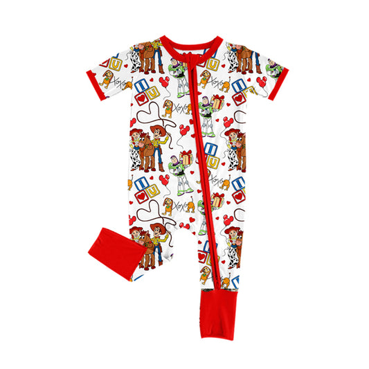 presale SR2078 Valentine's Day Heart Balloon Red Edge White Zipper Short Sleeve Bodysuit 2024 10.17