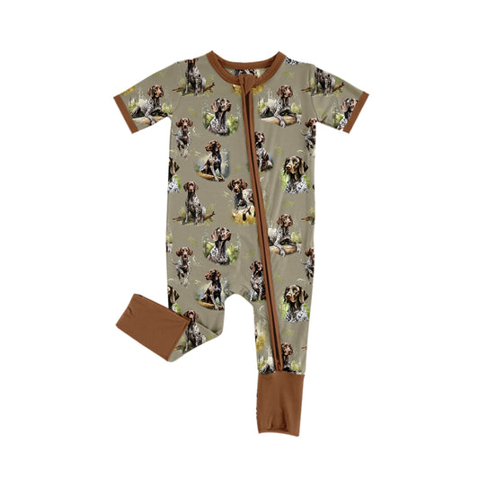 presale SR2079 Puppy Brown Trim Gray Green Zipper Short Sleeve Onesie 2024 10.17