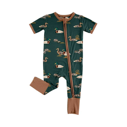 presale SR2082 Duck Stone Brown Green Zipper Short Sleeve Bodysuit 2024 10.18
