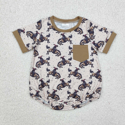 SR2085 Beige short-sleeved bodysuit with brown pockets
