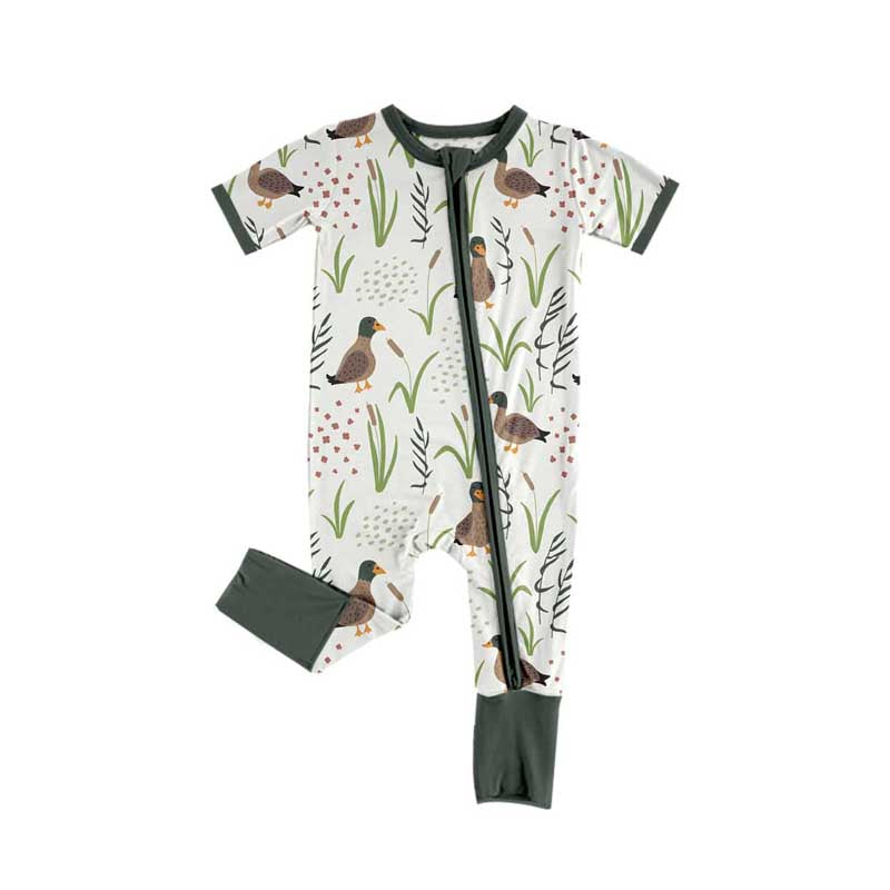 SR2086  Duck Grass Green Zipper Short Sleeve Bodysuit