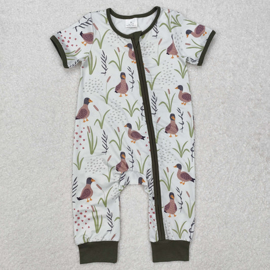 SR2086 Duck Grass Green Zipper Short Sleeve Bodysuit