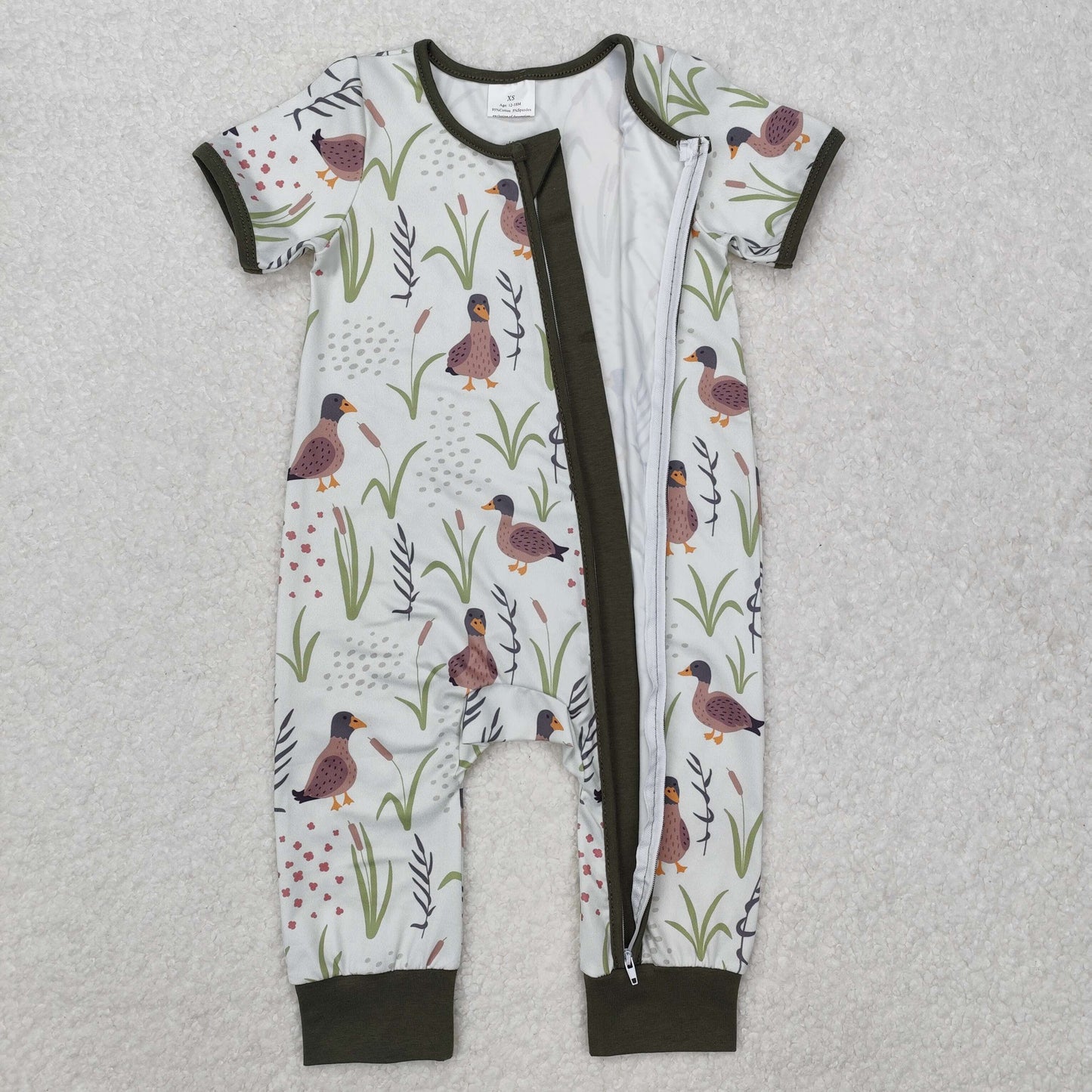 SR2086  Duck Grass Green Zipper Short Sleeve Bodysuit