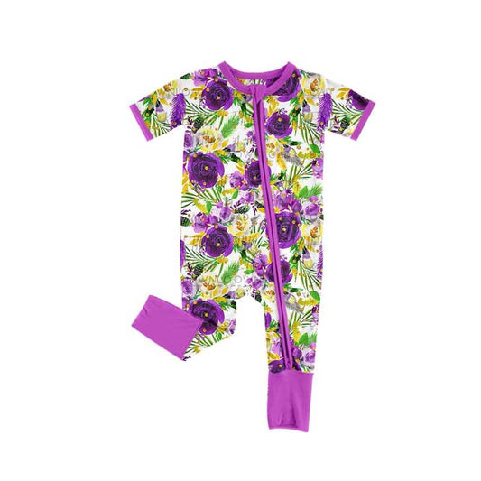 presale SR2087 Purple floral and leaf short-sleeved zip-up bodysuit  2024 10.19
