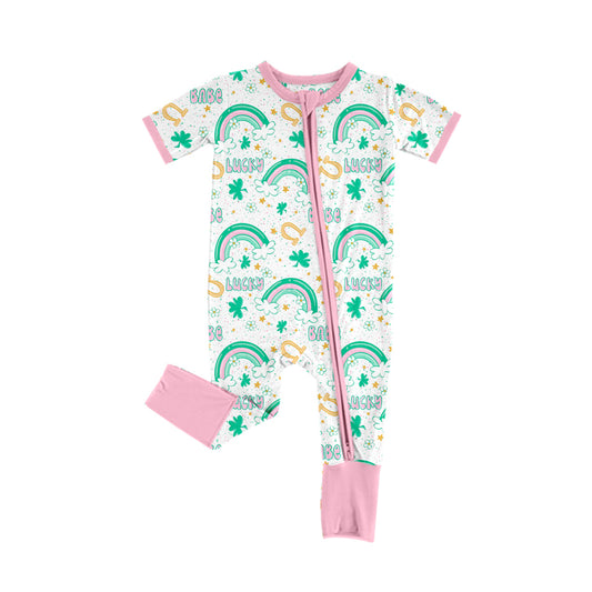 presale SR2088 Clover Rainbow Pink Zipper Short Sleeve Bodysuit  2024 10.19