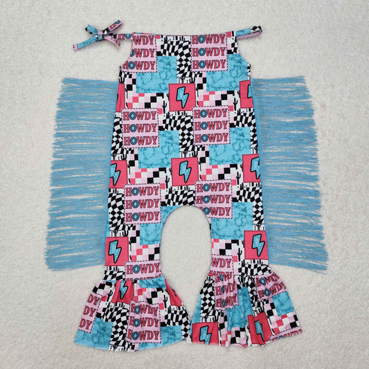 SR2090  Jewel Lightning Check Tassel Sleeveless Bodysuit